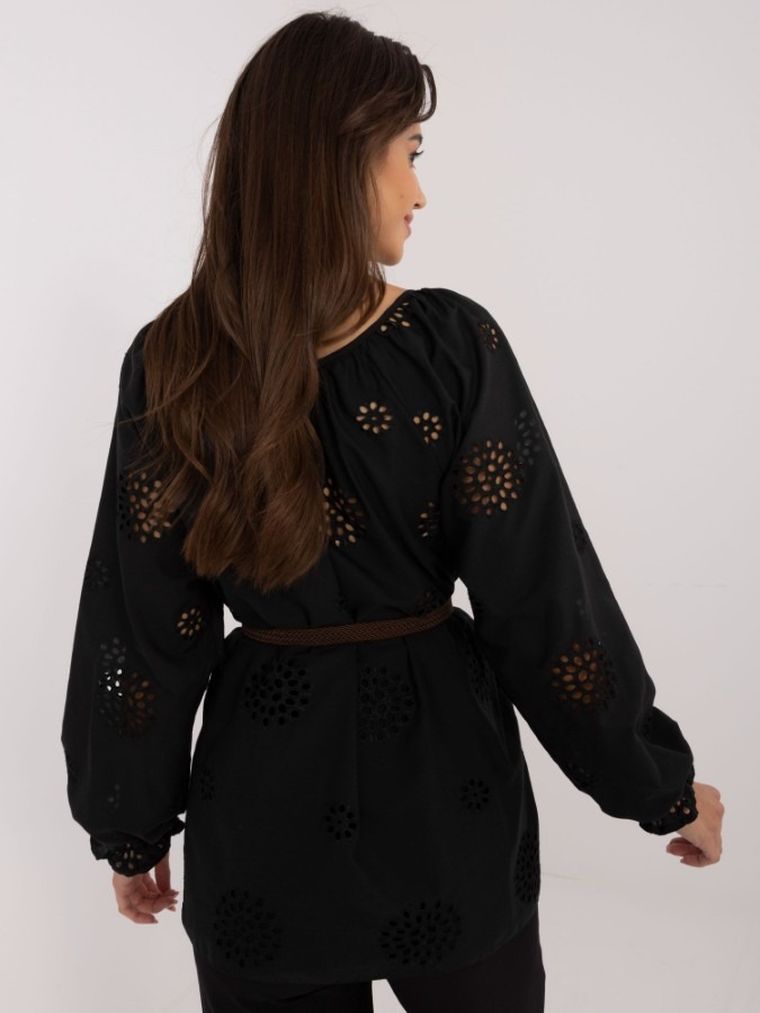 Bluzka damska z długim rękawem, czarna, Lakerta