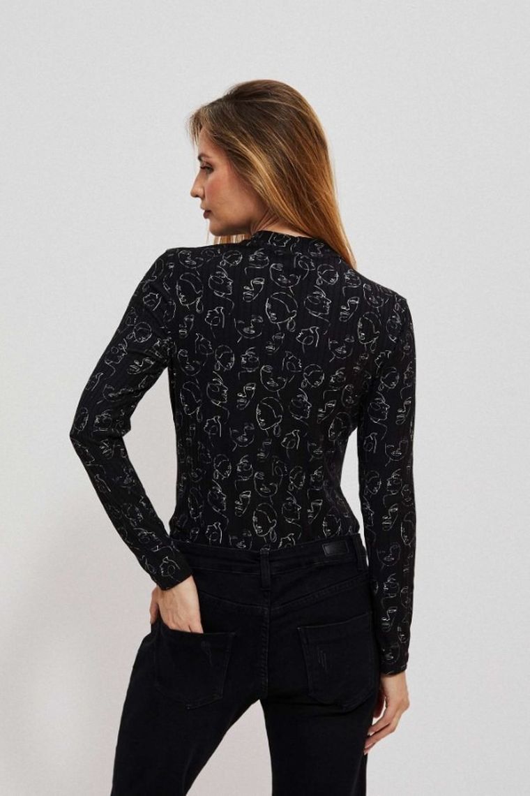 Bluzka damska z długim rękawem, czarna, Moodo