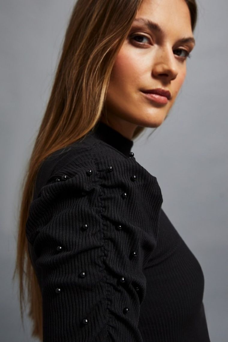 Bluzka damska z długim rękawem, czarna, Moodo