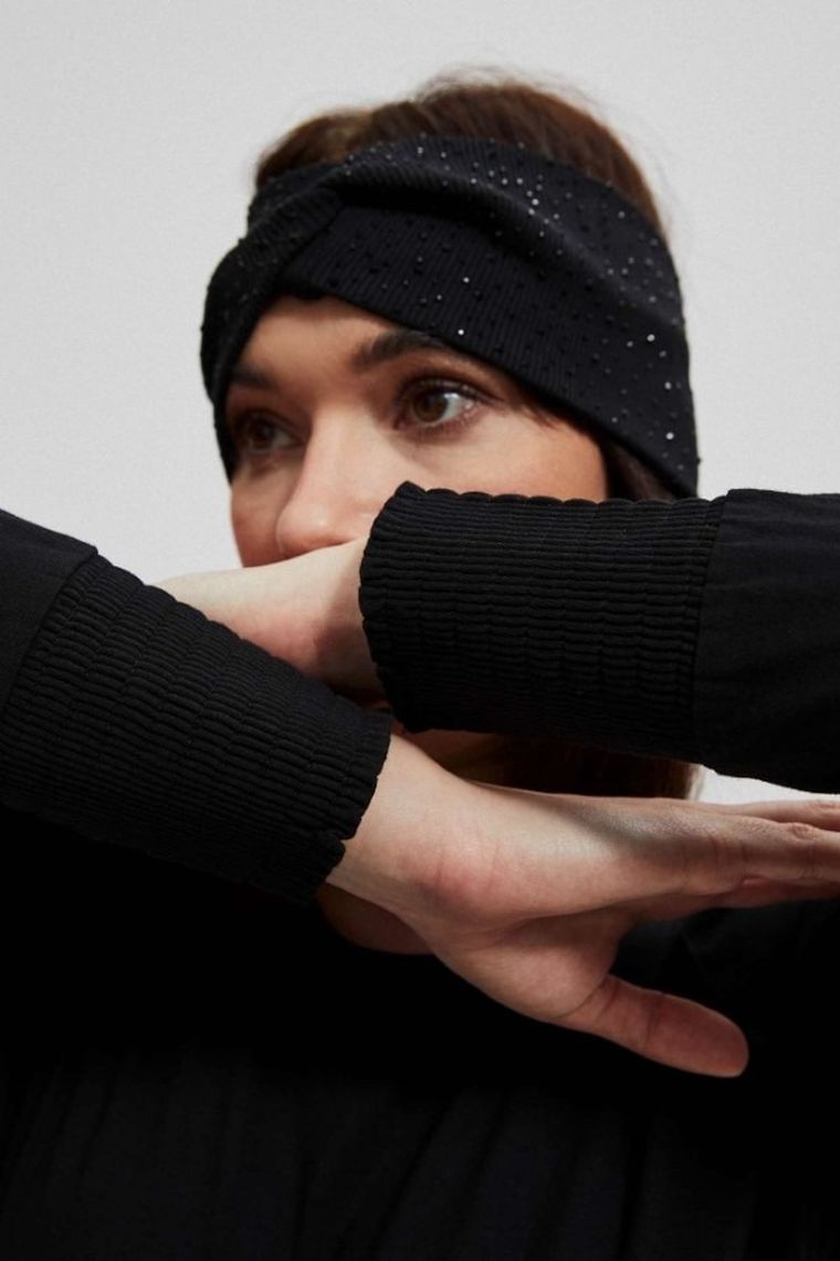 Bluzka damska z długim rękawem, czarna, Moodo