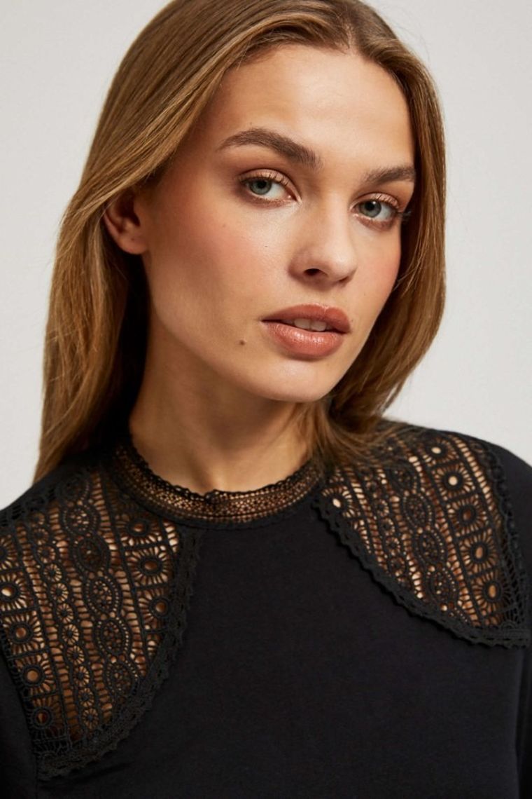 Bluzka damska z długim rękawem, czarna, Moodo