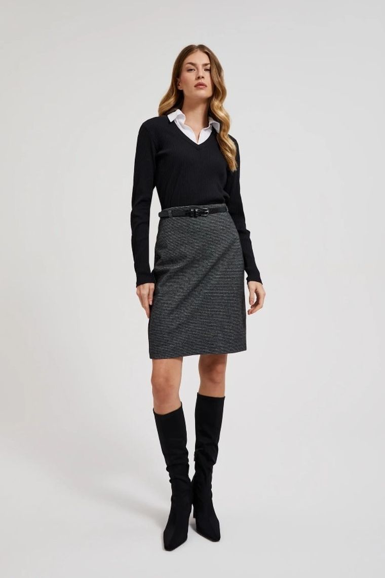 Bluzka damska z długim rękawem, czarna, Moodo