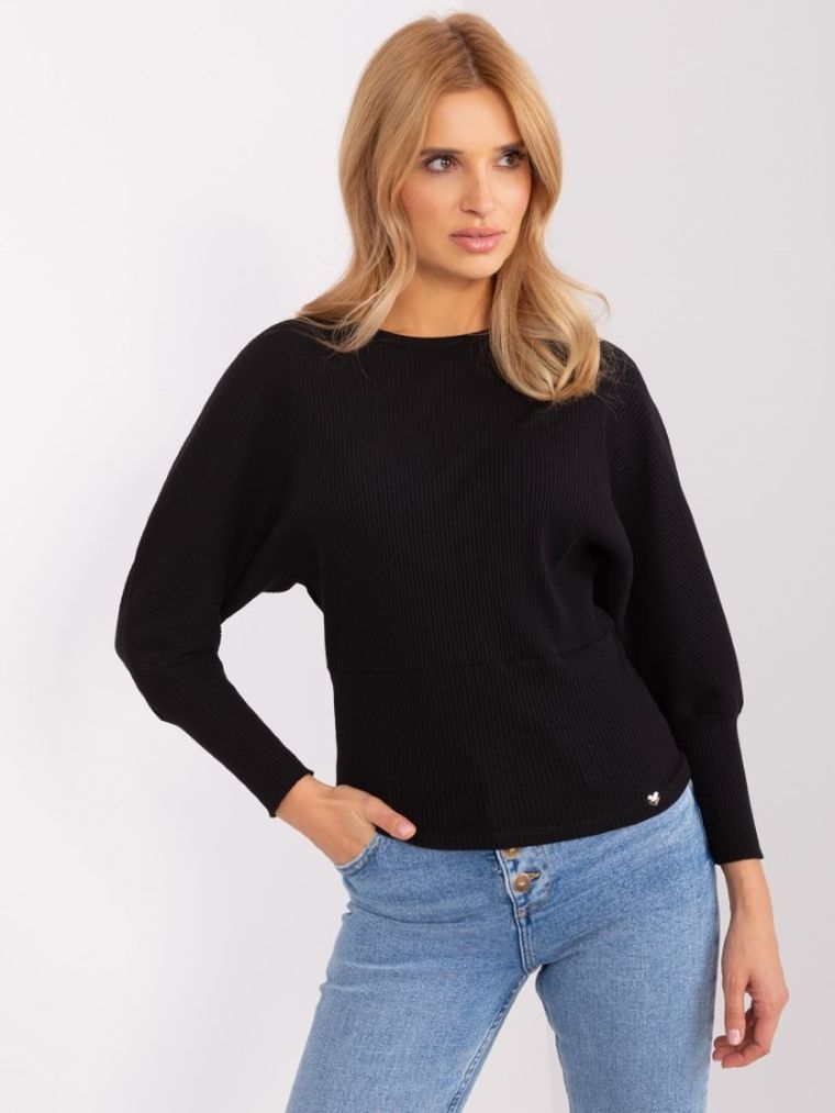 Bluzka damska z długim rękawem, czarna, oversize, Basic Feel Good