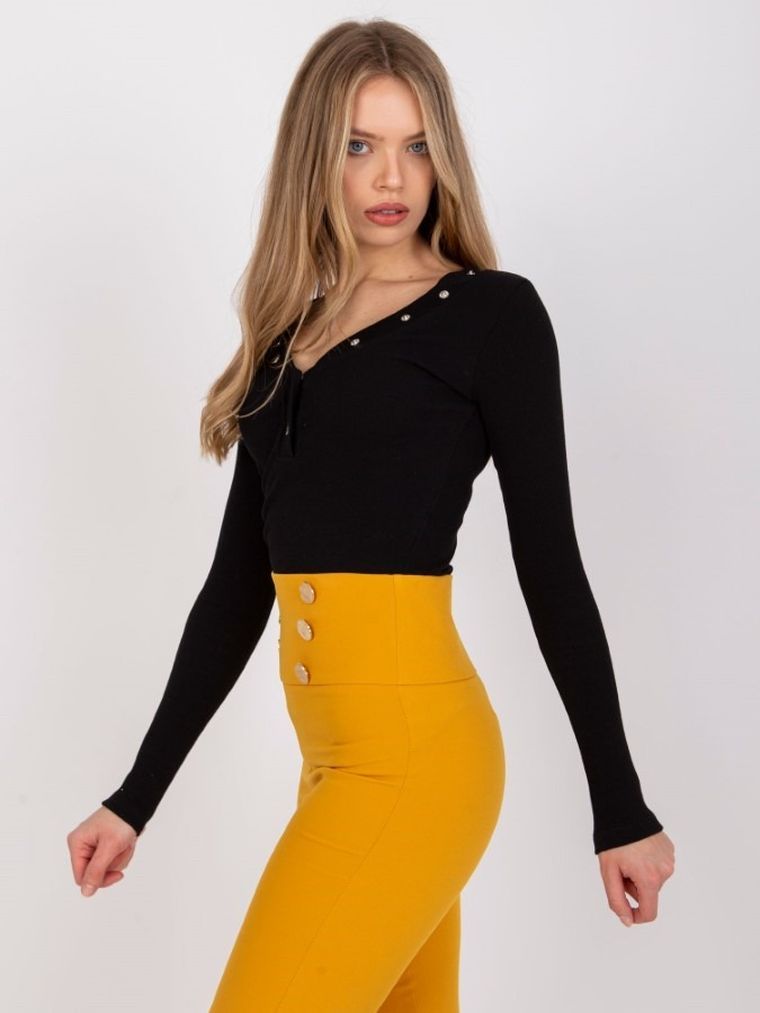 Bluzka damska z długim rękawem, czarna, Rue Paris