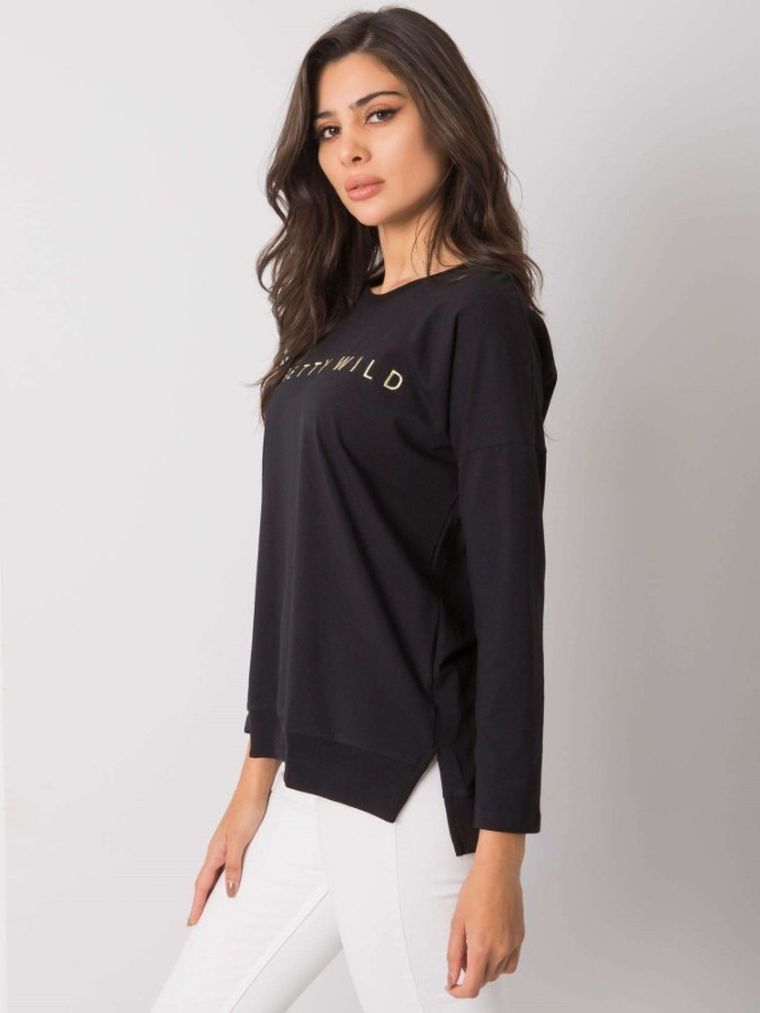 Bluzka damska z długim rękawem, czarna, Rue Paris