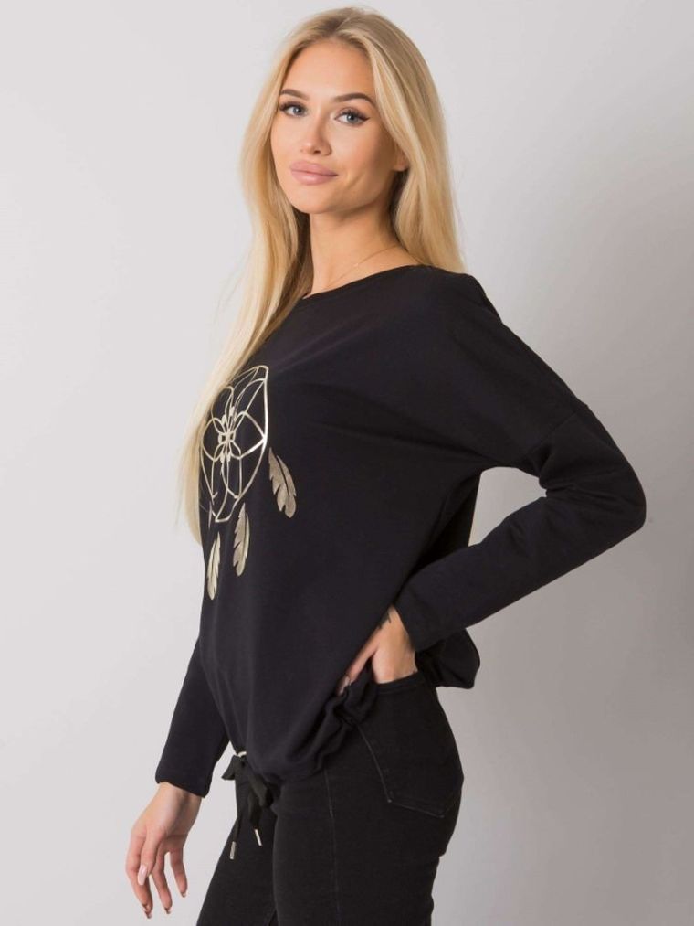 Bluzka damska z długim rękawem, czarna, Rue Paris