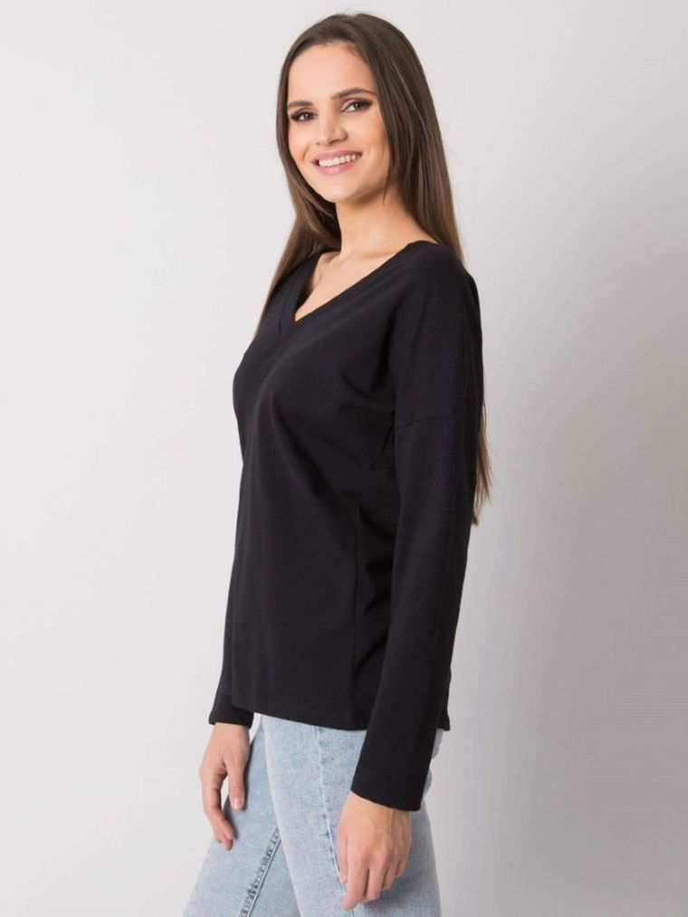 Bluzka damska z długim rękawem, czarna, Rue Paris