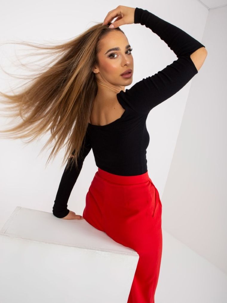 Bluzka damska z długim rękawem, czarna, Rue Paris