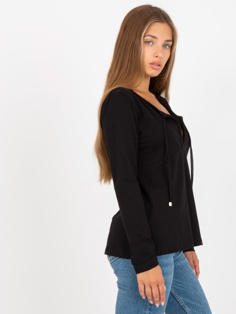 Bluzka damska z długim rękawem, czarna, Rue Paris