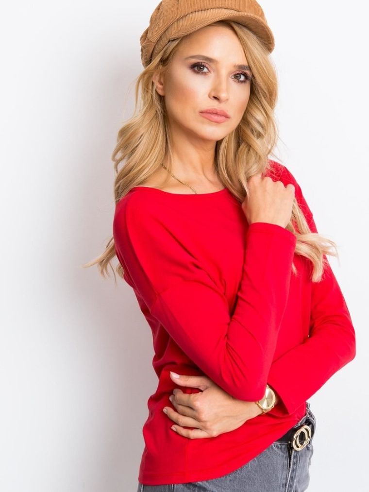 Bluzka damska z długim rękawem, czerwona, Basic Feel Good