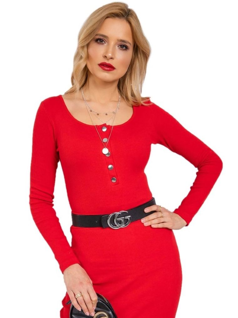 Bluzka damska z długim rękawem, czerwona, Rue Paris