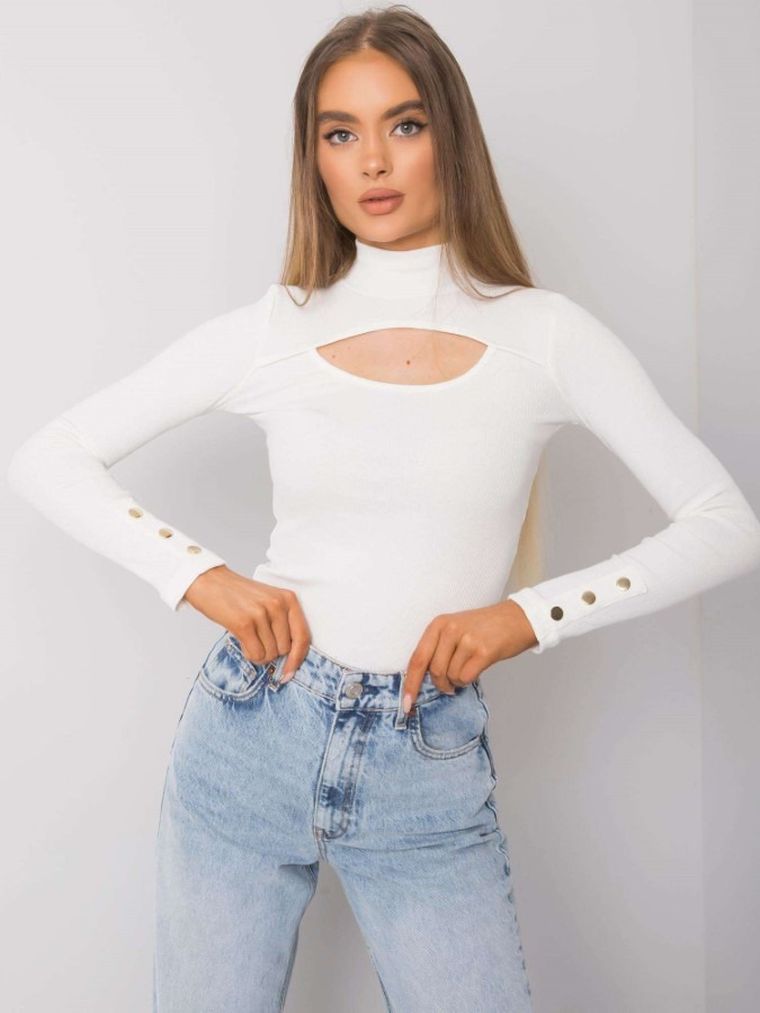 Bluzka damska z długim rękawem, ecru, Basic Feel Good