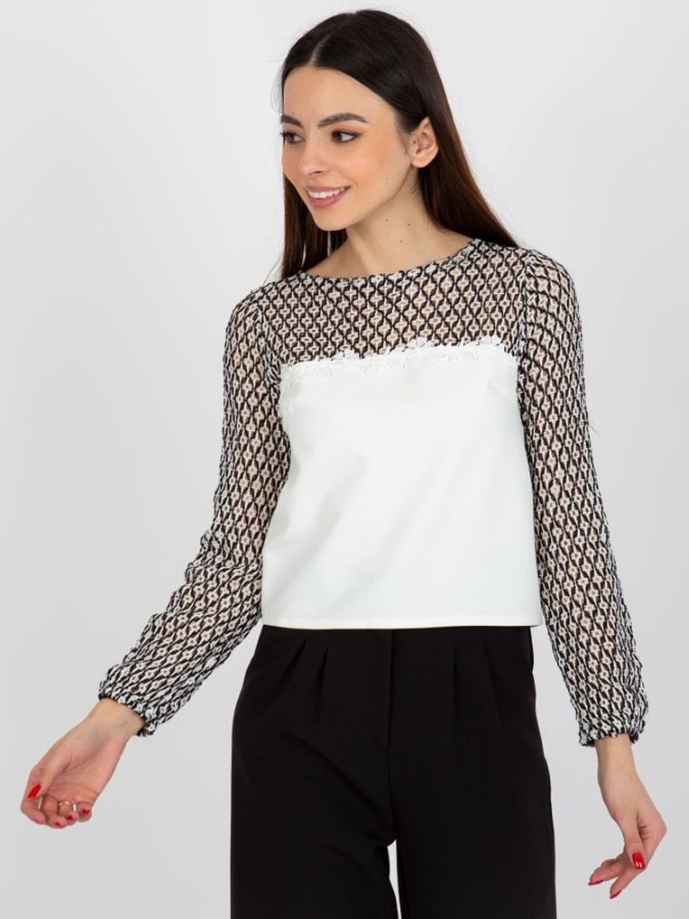 Bluzka damska z długim rękawem, ecru, Lakerta