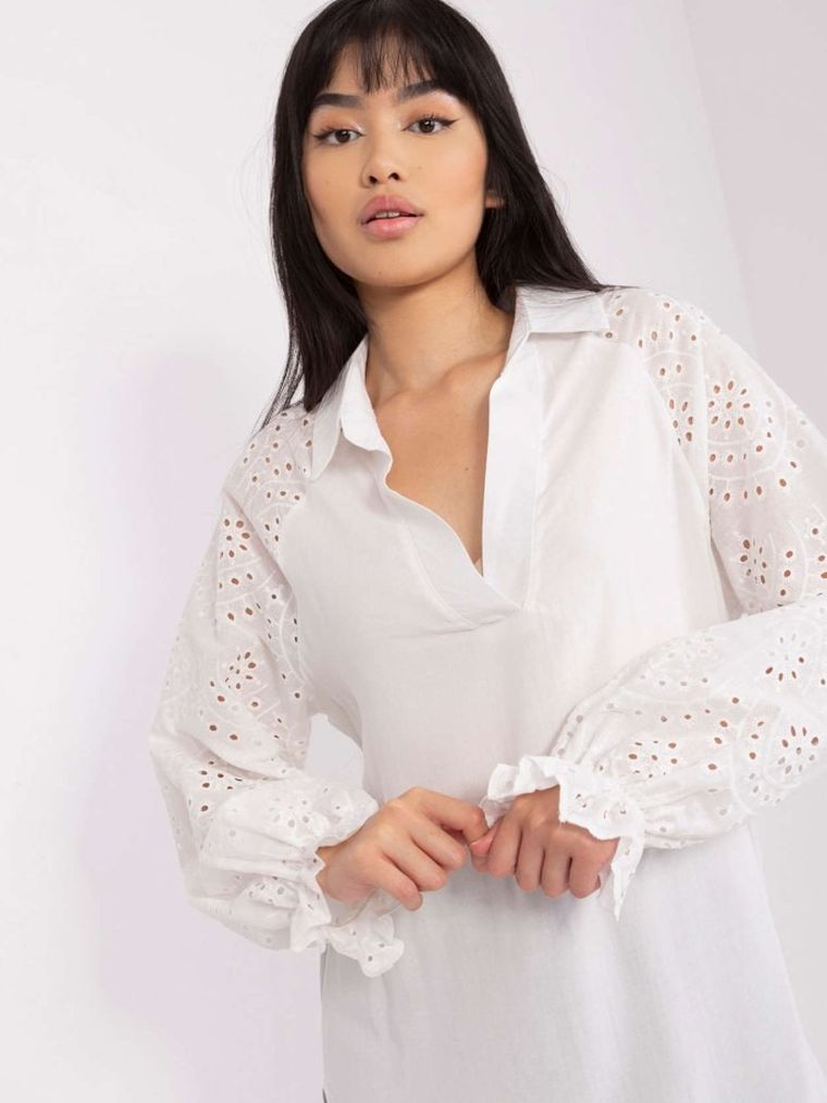 Bluzka damska z długim rękawem, ecru, Lakerta