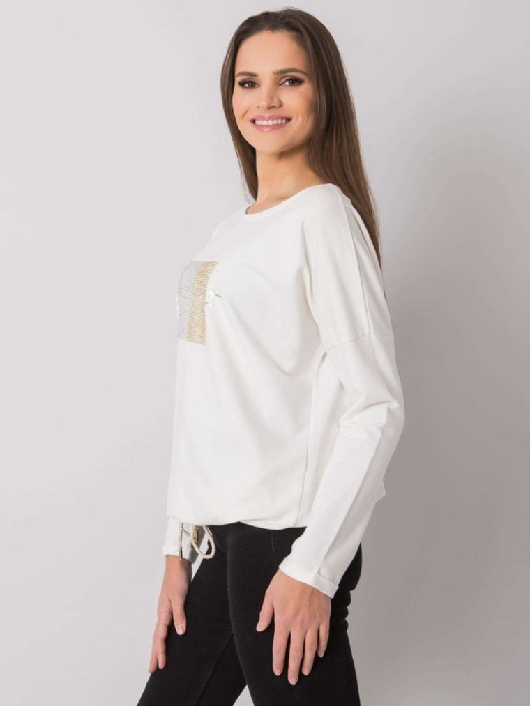 Bluzka damska z długim rękawem, ecru, Rue Paris
