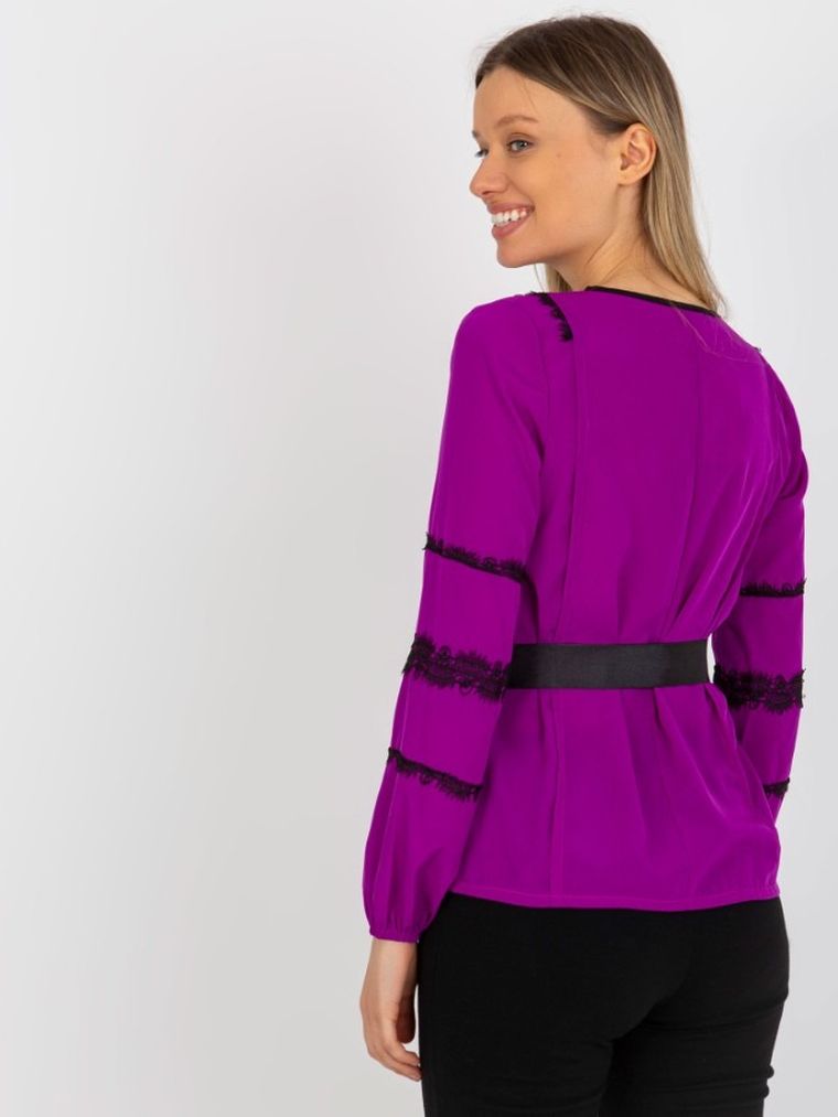 Bluzka damska z długim rękawem, fioletowa, Lakerta