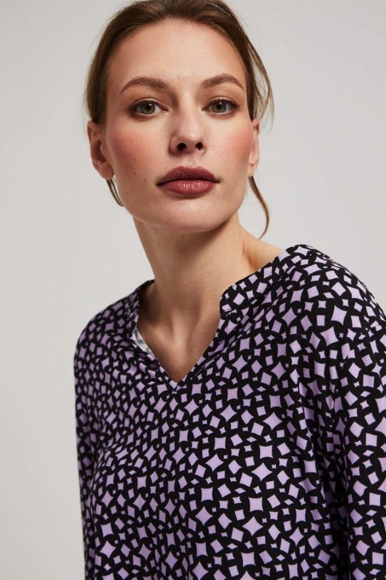 Bluzka damska z długim rękawem, fioletowa, Moodo