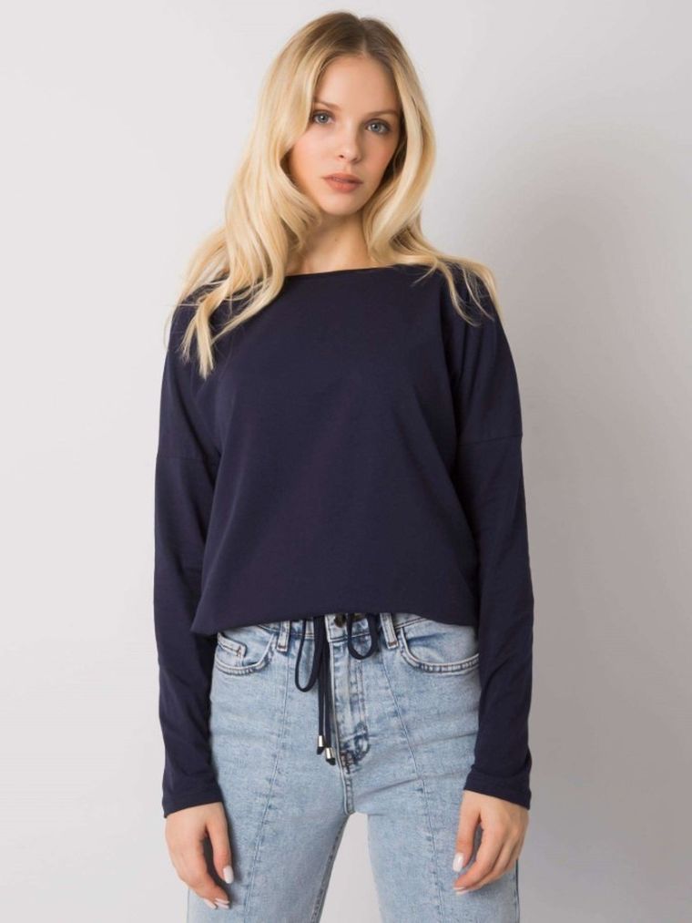 Bluzka damska z długim rękawem, granatowa, Basic Feel Good