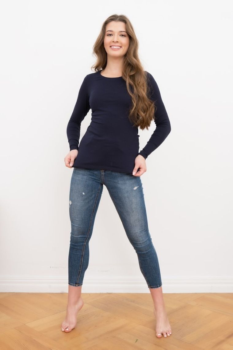 Bluzka damska z długim rękawem, granatowa, Ibiza, Italian Fashion