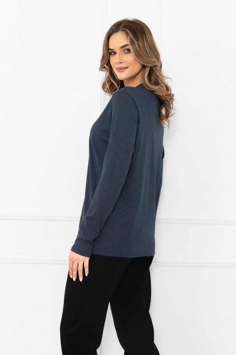 Bluzka damska z długim rękawem, granatowa, Italian Fashion