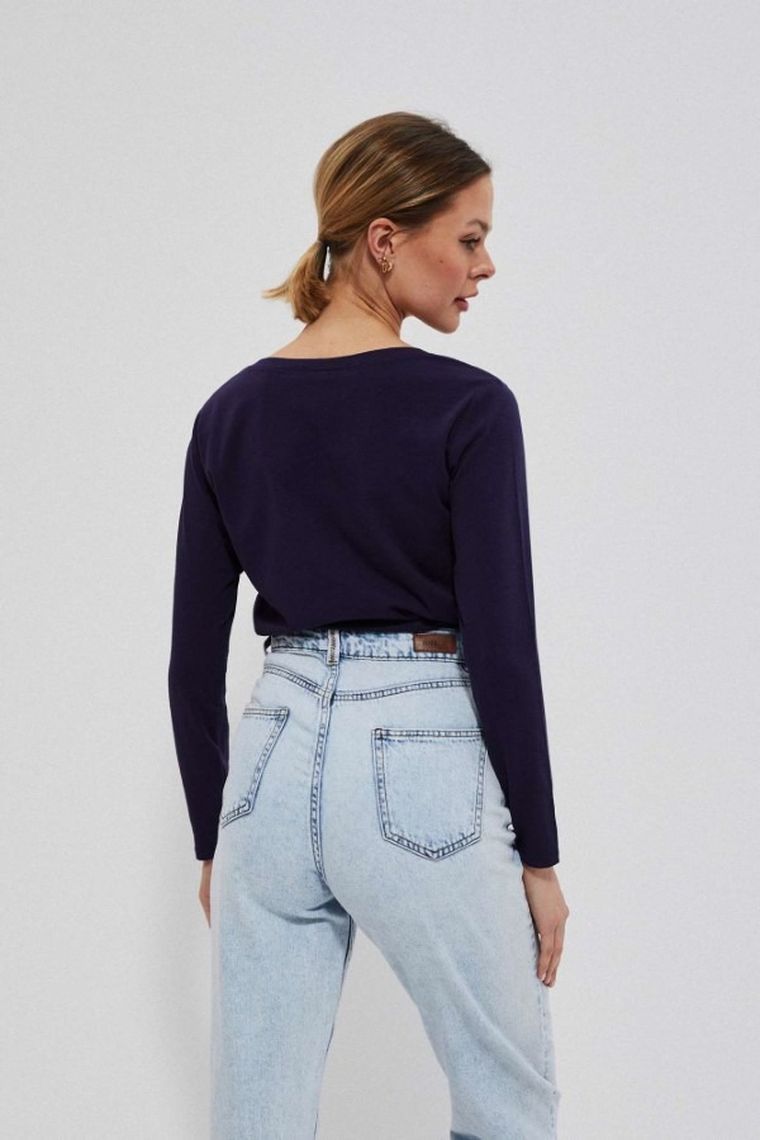 Bluzka damska z długim rękawem, granatowa, Moodo