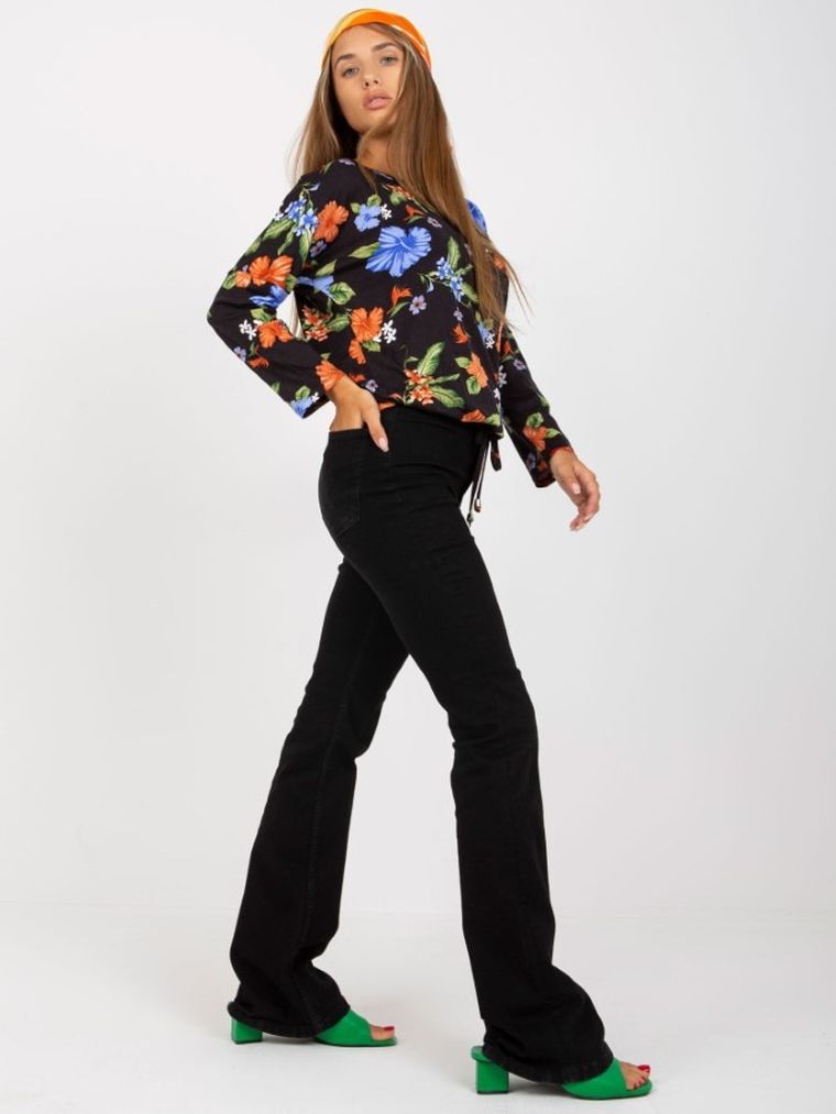 Bluzka damska z długim rękawem, granatowa, Rue Paris