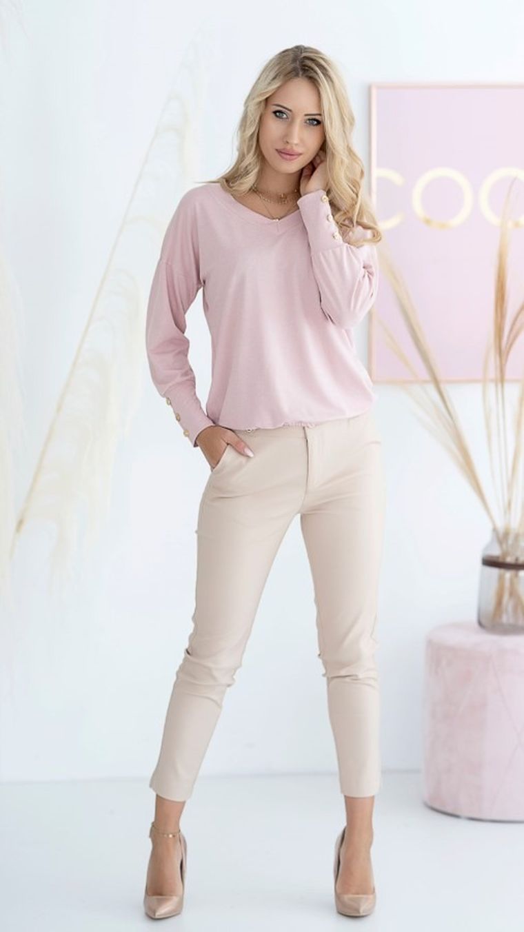 Bluzka damska z długim rękawem, jasnoróżowa, M. Hajdan
