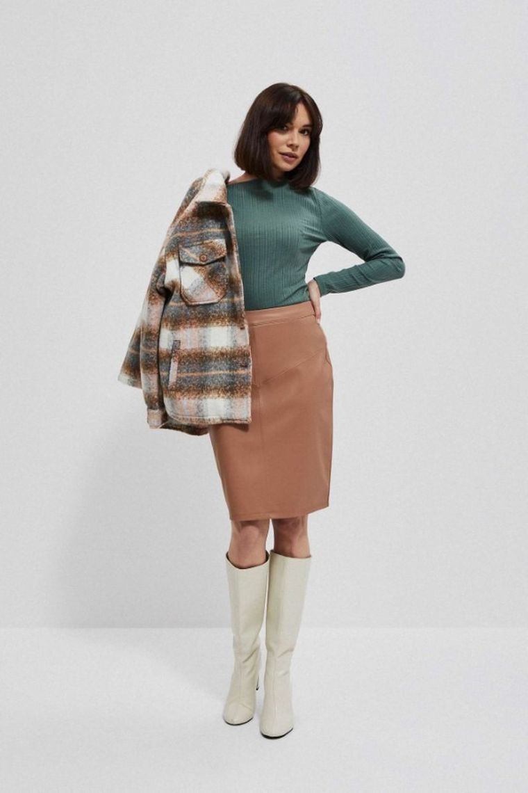 Bluzka damska z długim rękawem, khaki, Moodo