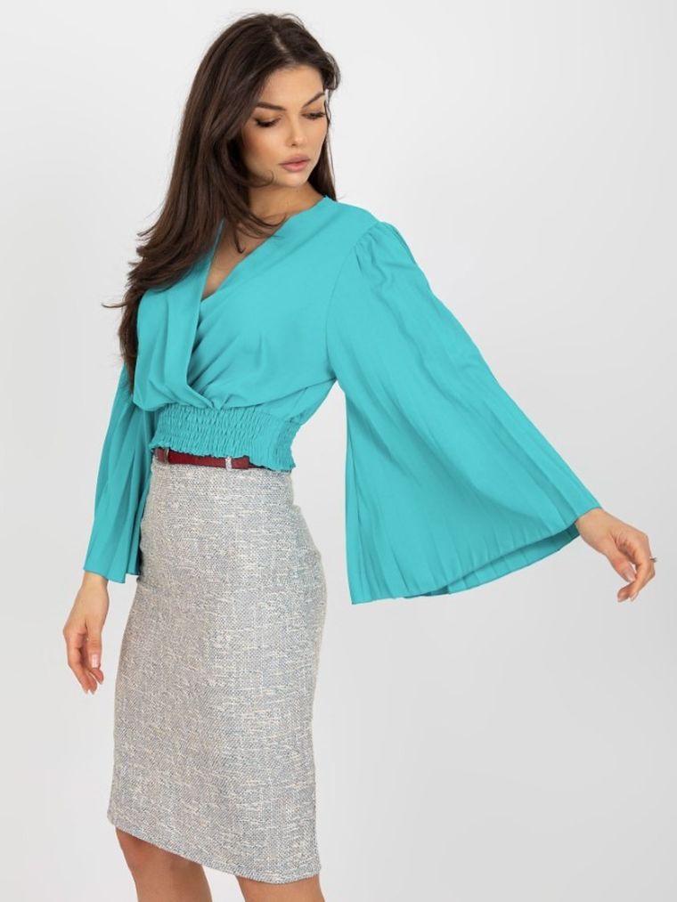 Bluzka damska z długim rękawem, niebieska, Italy Moda