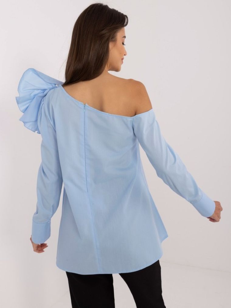 Bluzka damska z długim rękawem, niebieska, Lakerta