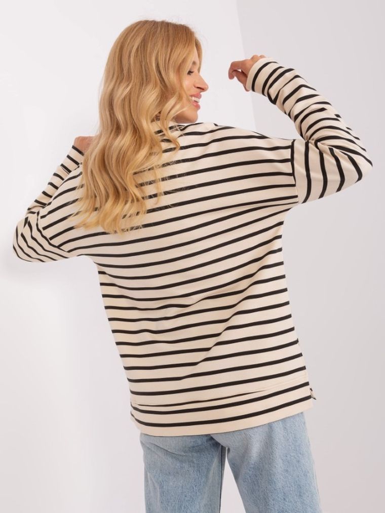 Bluzka damska z długim rękawem, oversize, beżowa, Lakerta