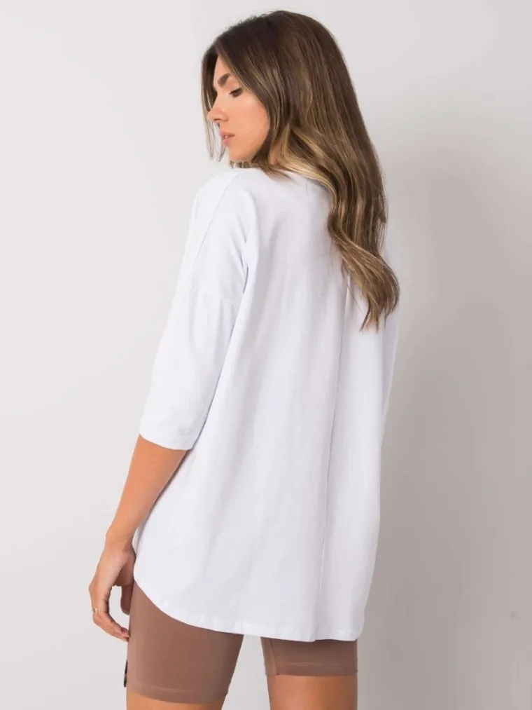 Bluzka damska z długim rękawem, oversize, biała, Ex Moda