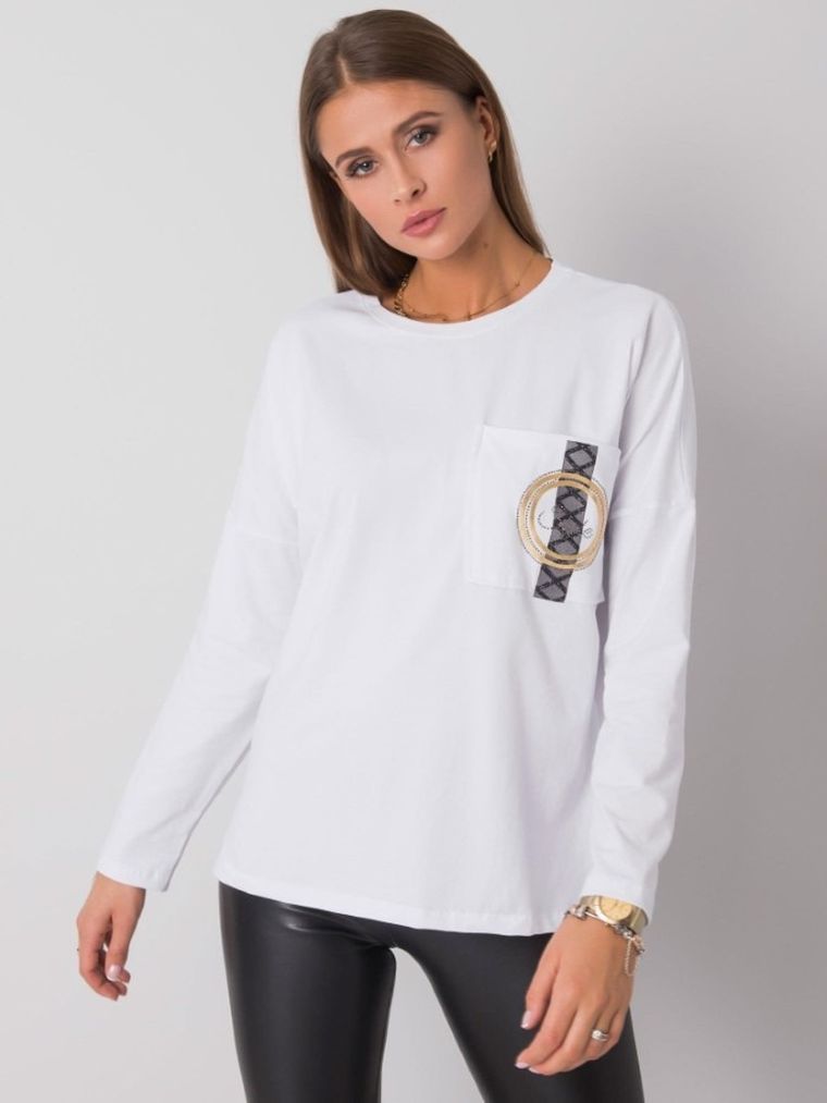 Bluzka damska z długim rękawem, oversize, biała, Relevance