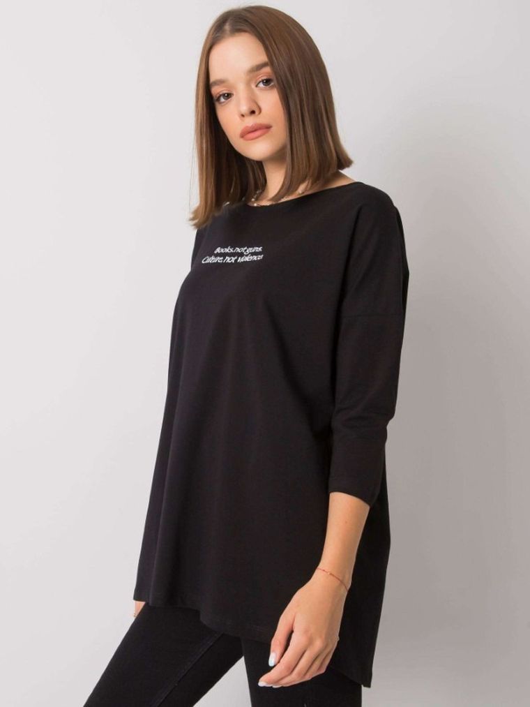 Bluzka damska z długim rękawem, oversize, czarna, Ex Moda