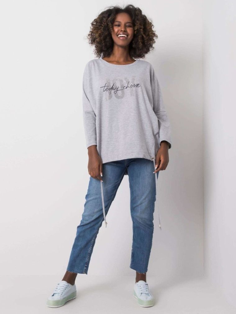 Bluzka damska z długim rękawem, oversize, szara, Relevance