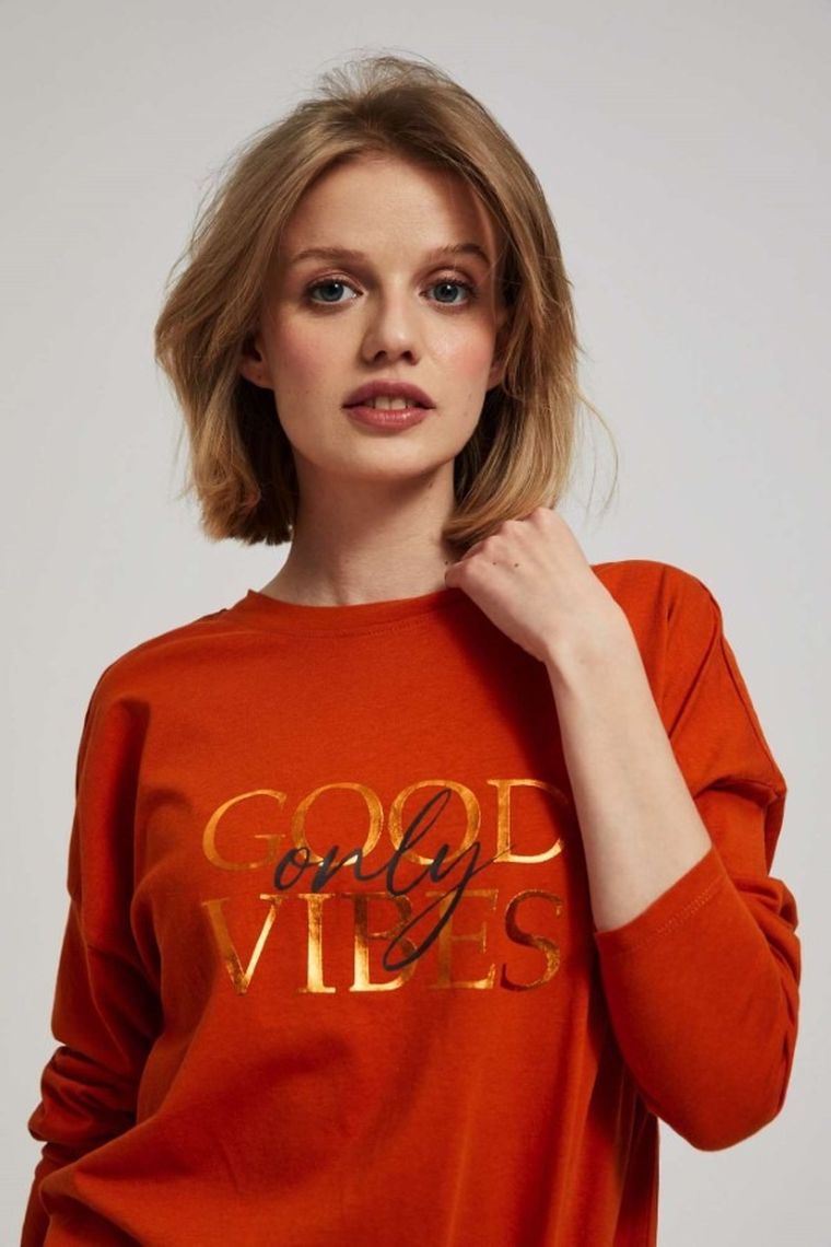 Bluzka damska z długim rękawem, pomarańczowa, Moodo