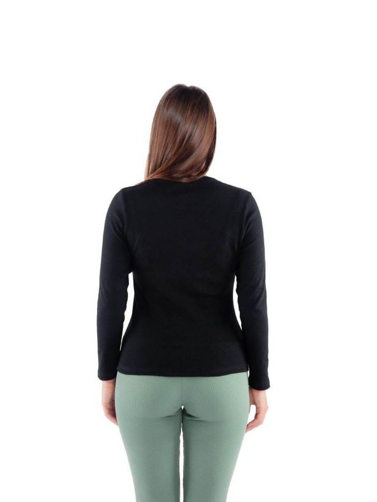 Bluzka damska z długim rękawem, prążkowana, czarna, Ilona, Golden Queen