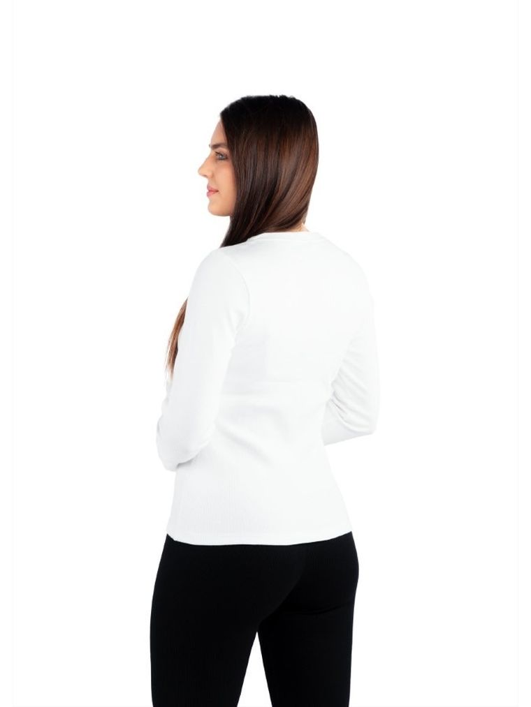 Bluzka damska z długim rękawem, prążkowana, ecru, Ilona, Golden Queen