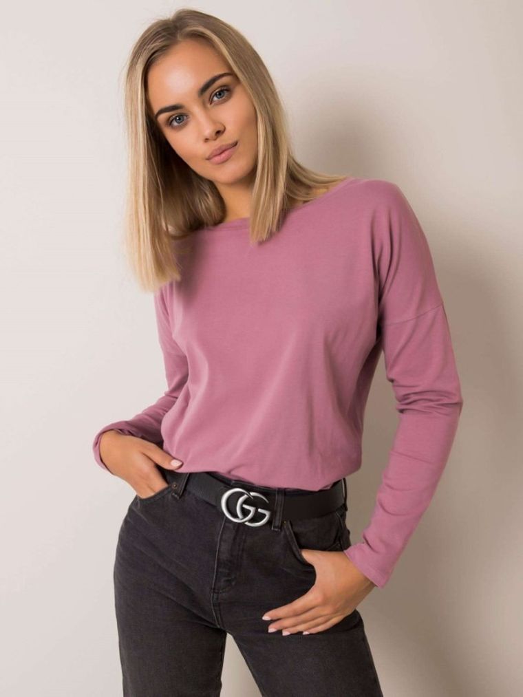 Bluzka damska z długim rękawem, różowa, Basic Feel Good