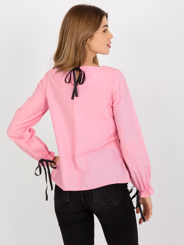 Bluzka damska z długim rękawem, różowa, Lakerta