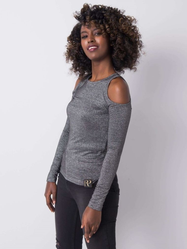 Bluzka damska z długim rękawem, srebrna, Rue Paris