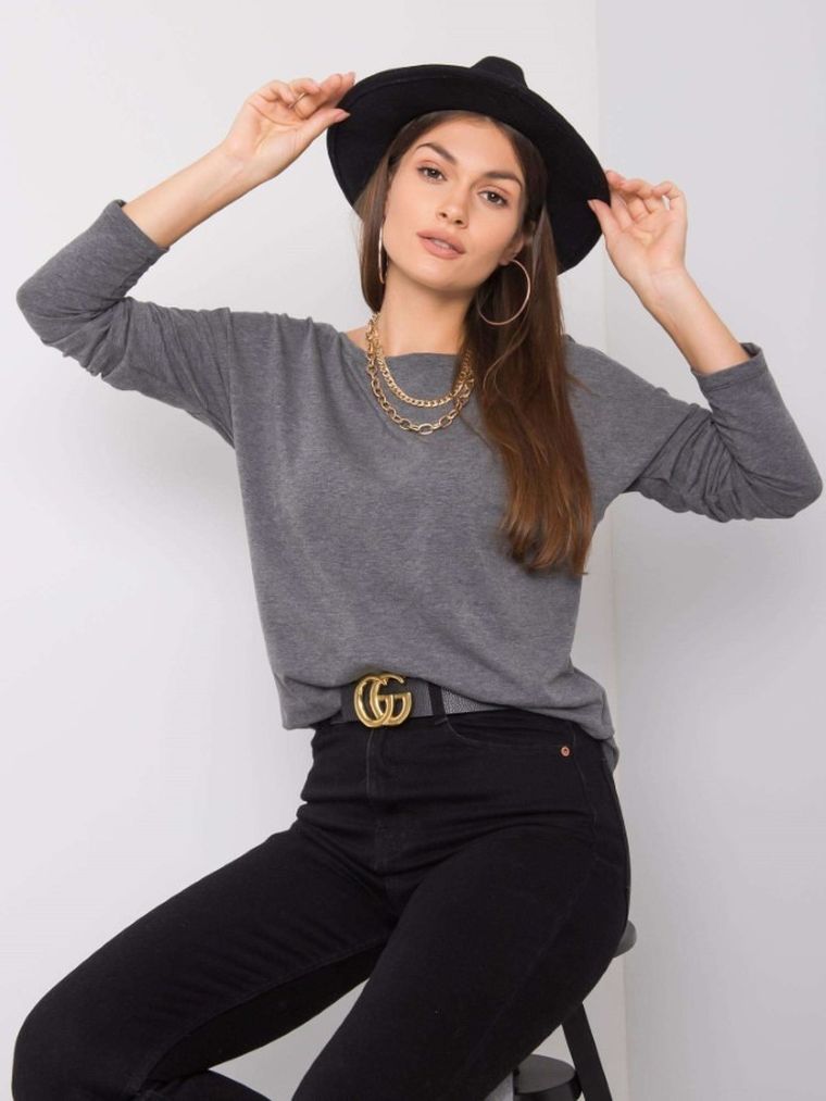 Bluzka damska z długim rękawem, szara, Basic Feel Good