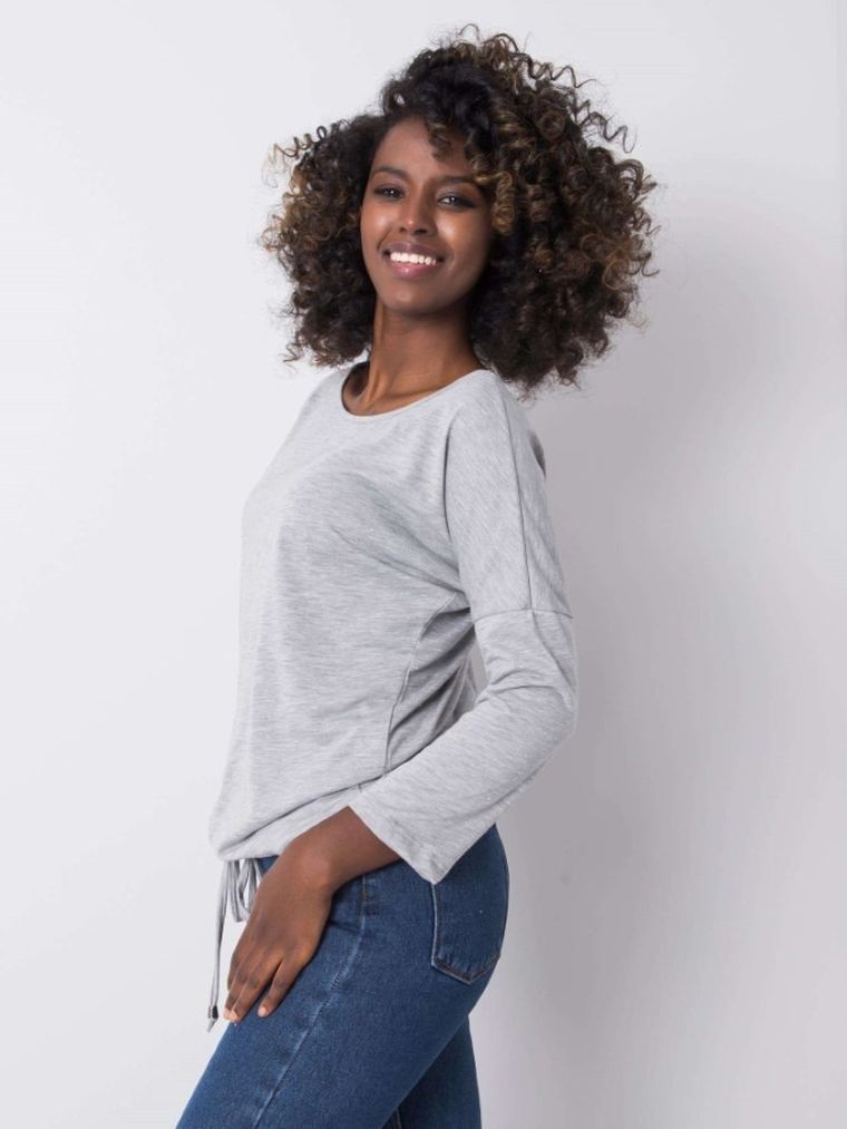 Bluzka damska z długim rękawem, szara, Basic Feel Good