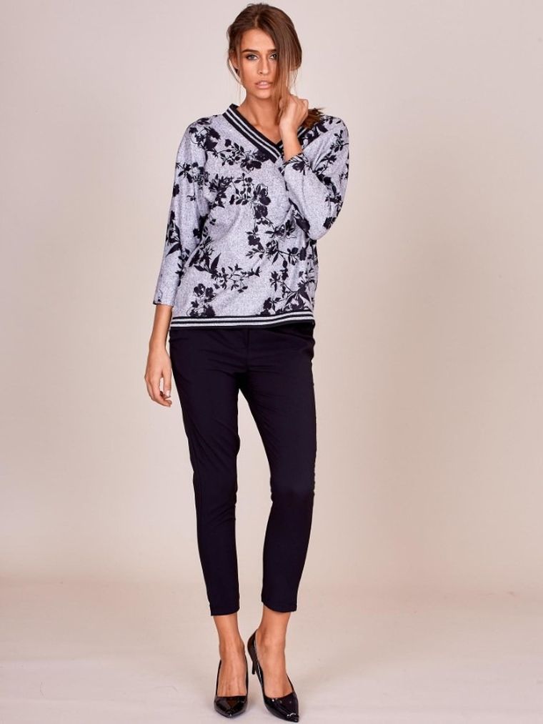 Bluzka damska z długim rękawem, szara, Italy Moda