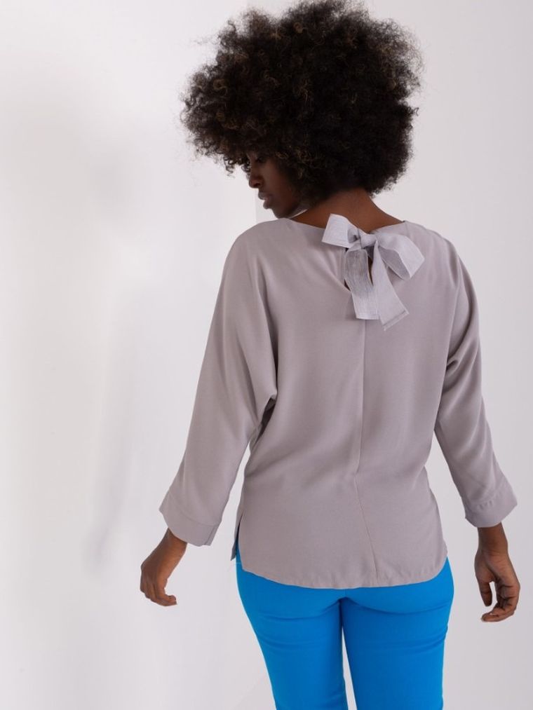 Bluzka damska z długim rękawem, szara, Lakerta