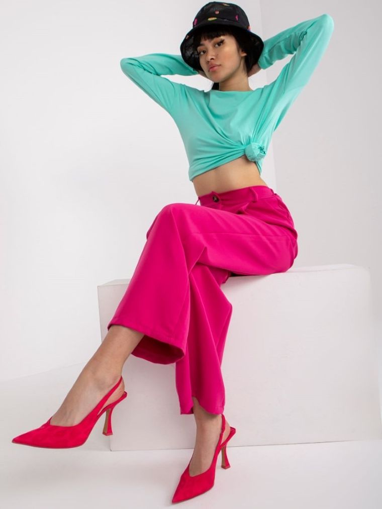 Bluzka damska z długim rękawem, turkusowa, Basic Feel Good