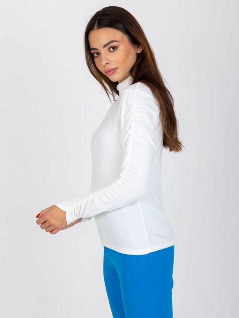 Bluzka damska z długim rękawem, welurowa, ecru, Rue Paris