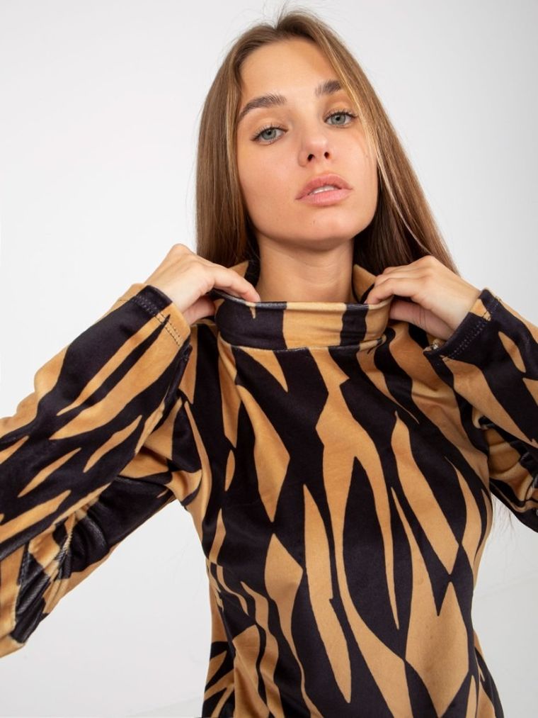 Bluzka damska z długim rękawem, welurowa, mix, Rue Paris