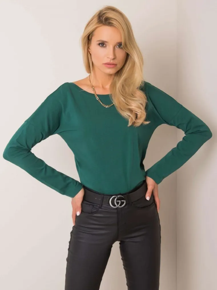 Bluzka damska z długim rękawem, zielona, Basic Feel Good