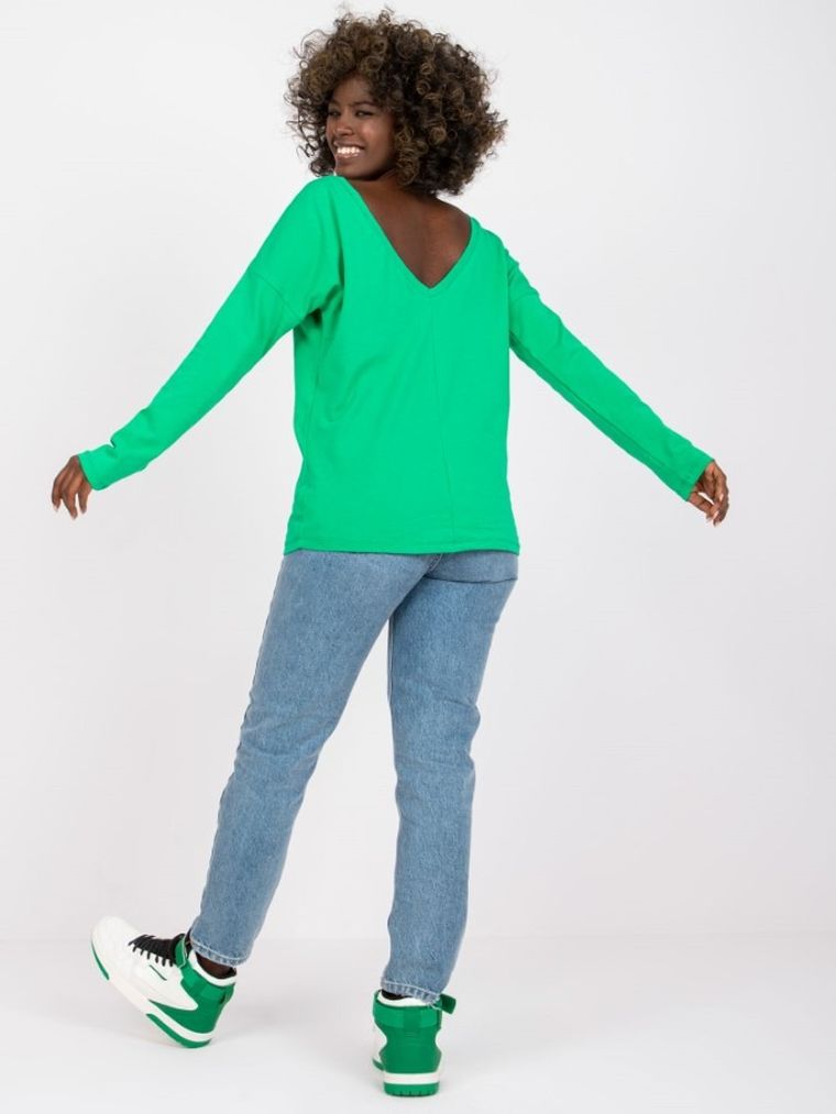 Bluzka damska z długim rękawem, zielona, Basic Feel Good